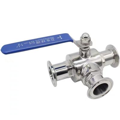 Acier inoxydable 304 316 316L coulée sanitaire 3 voies manuelle soupape à bille 1/2 pouce DIN 3A SMS