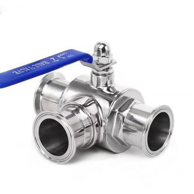 Acier inoxydable 304 316 316L coulée sanitaire 3 voies manuelle soupape à bille 1/2 pouce DIN 3A SMS