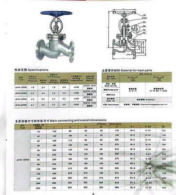 Valve globe en acier inoxydable 304 à charge légère/moyenne avec flange API de 2" et commande manuelle