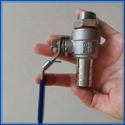 Valve à bille de tuyau barbelé en acier inoxydable 304 2PC argenté WZ 1/2 " avec fil SS