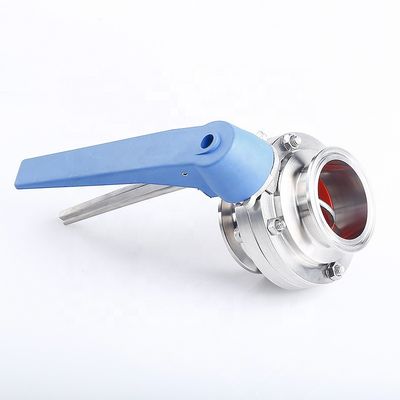 Ventilateur papillon en acier inoxydable 304 avec poignée de déclenchement bleue et tri-clamp clover