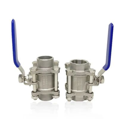 Acier inoxydable 304/316 à trois pièces, à vis, à fil, à bille, NPT BSPT G, pour travaux lourds