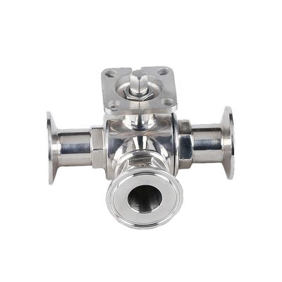 Valve à bille à trois voies en acier inoxydable sanitaire manuel 304/316L à tri-clampe avec plateau de montage élevé