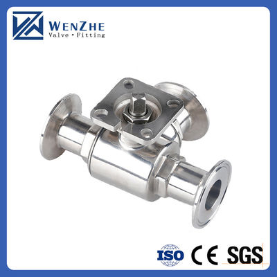 Valve à bille à trois voies en acier inoxydable sanitaire manuel 304/316L à tri-clampe avec plateau de montage élevé