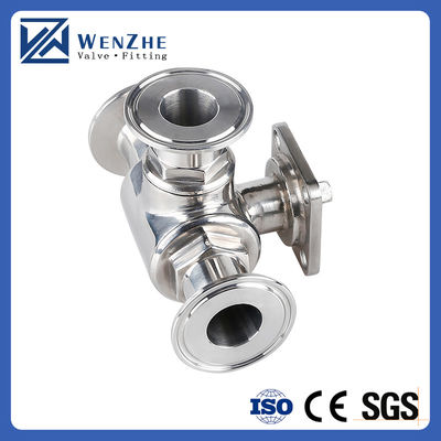 Valve à bille à trois voies en acier inoxydable sanitaire manuel 304/316L à tri-clampe avec plateau de montage élevé