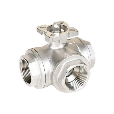 Valve d'eau à haute plateforme à trois voies industrielle avec bille flottante féminine en acier inoxydable