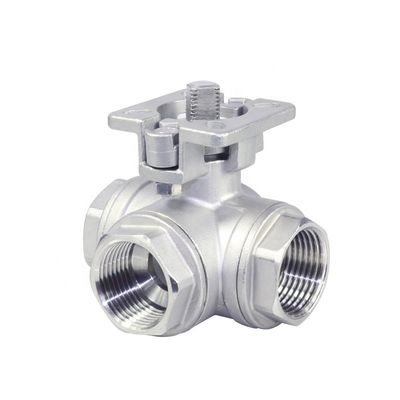 Valve d'eau à haute plateforme à trois voies industrielle avec bille flottante féminine en acier inoxydable