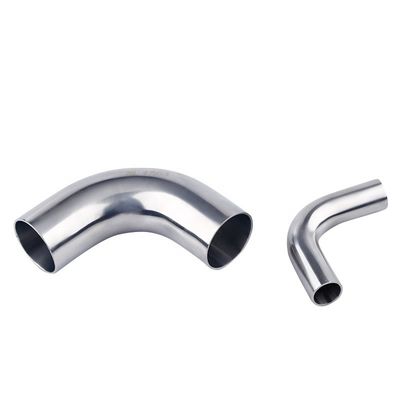 Coulée en argent en acier inoxydable miroir finition sans couture tuyau long rayon soudé 90 degrés coude