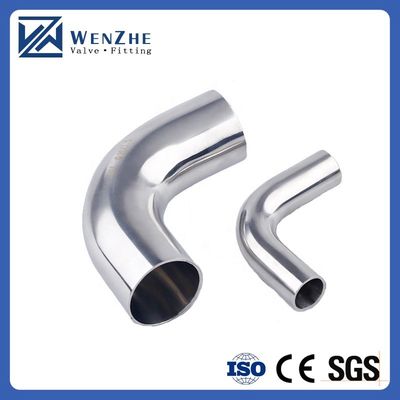 Coulée en argent en acier inoxydable miroir finition sans couture tuyau long rayon soudé 90 degrés coude