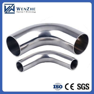 Coulée en argent en acier inoxydable miroir finition sans couture tuyau long rayon soudé 90 degrés coude