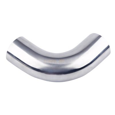 Coulée en argent en acier inoxydable miroir finition sans couture tuyau long rayon soudé 90 degrés coude