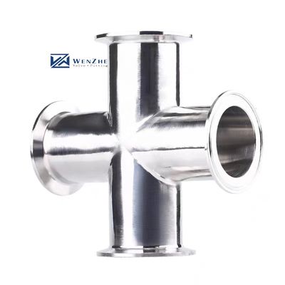 Forgeage SS304 316 en acier inoxydable sanitaire 4 voies de raccordement de tuyaux transversaux fin poli 3A DIN
